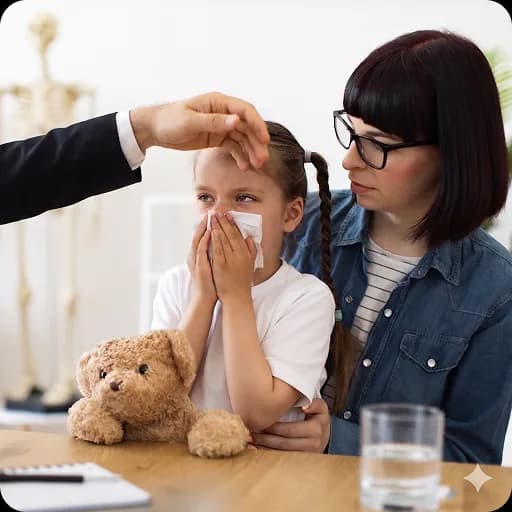 Doctor examining a child with a parent