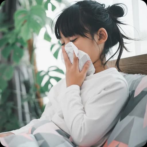 Girl sneezing into a tissue