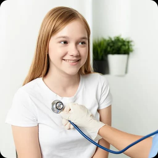 Teenage girl being examined with a stethoscope