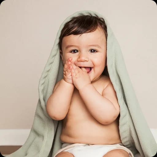 Baby wrapped in a towel smiling