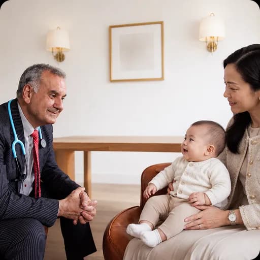 Paediatrician with a mother and baby