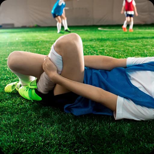 Boy lying on grass holding his knee