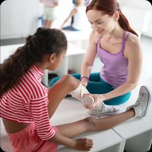 Physiotherapist examining a girl's leg