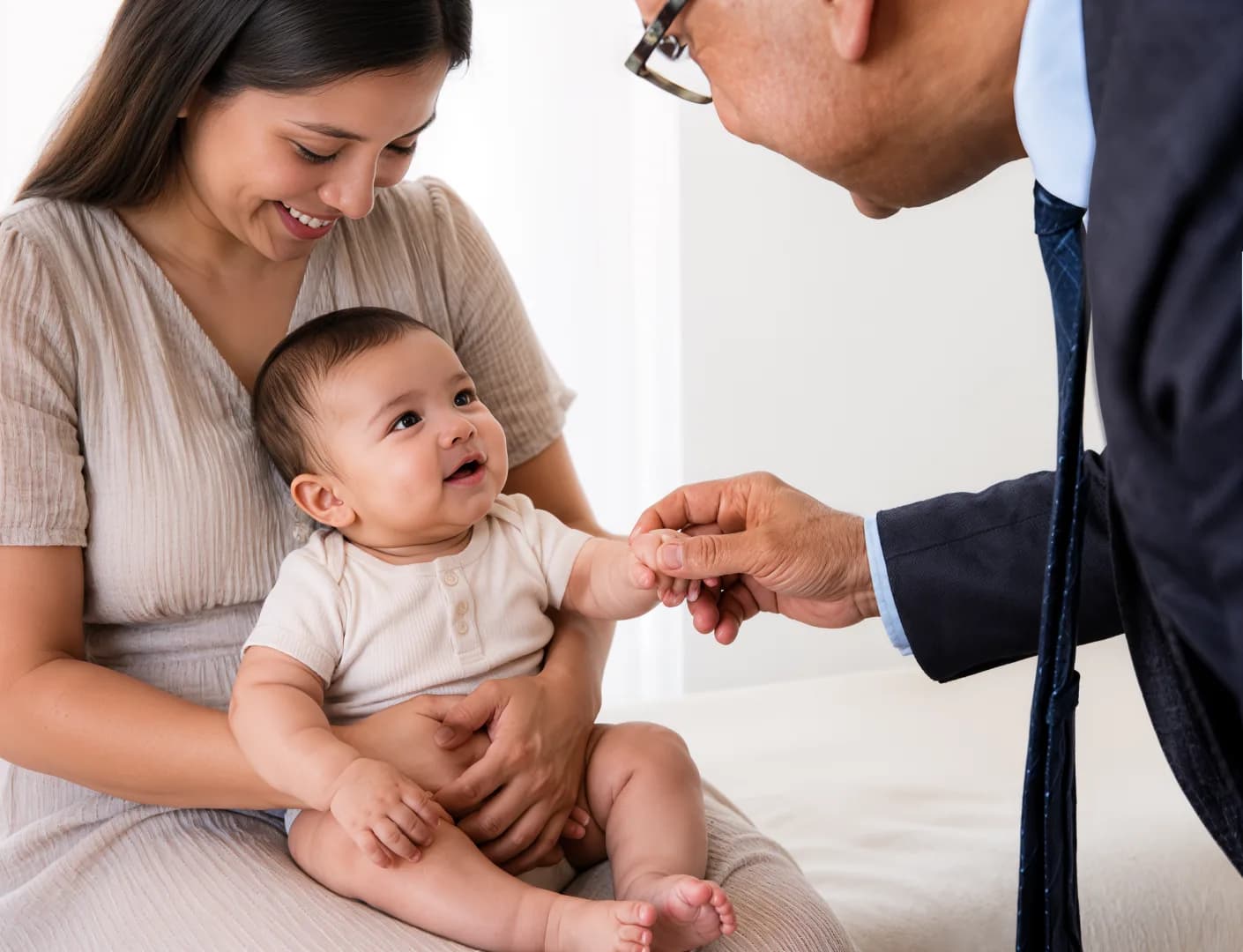 Dr Badr Chaban with a mother and baby