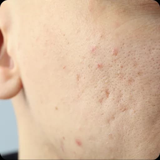 Close-up of acne scarring on the skin