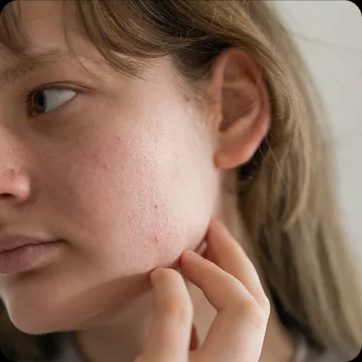 Close-up of a teenager's cheek with acne