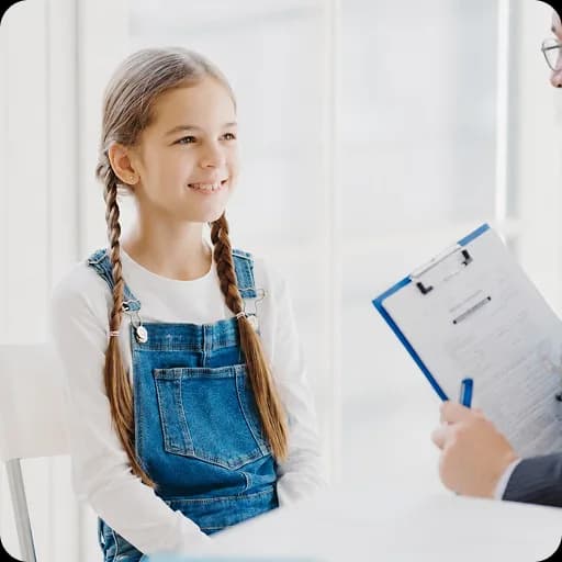 Doctor with a clipboard and a young girl