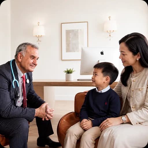 Paediatrician with a mother and child