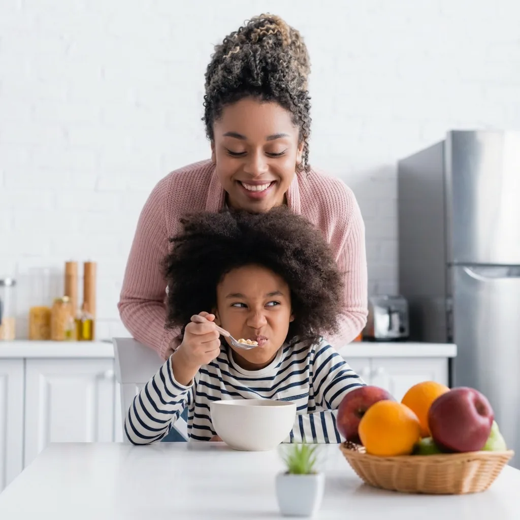 Mother and child preparing healthy food