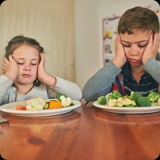 Two children eating a meal at a table
