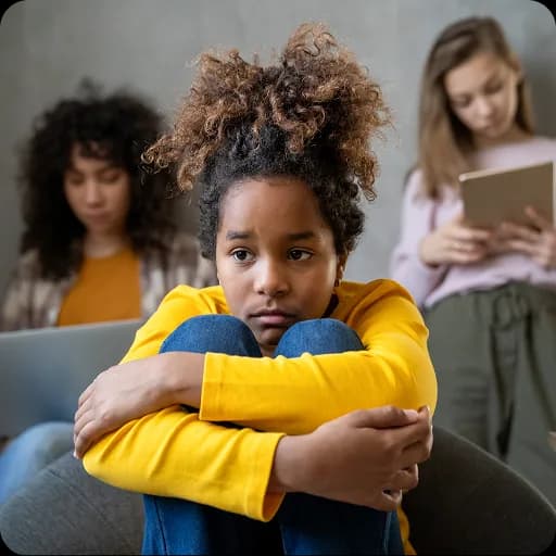 Girl hugging her knees looking upset