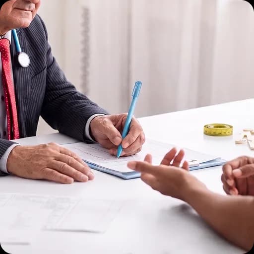 Paediatrician writing notes at a desk