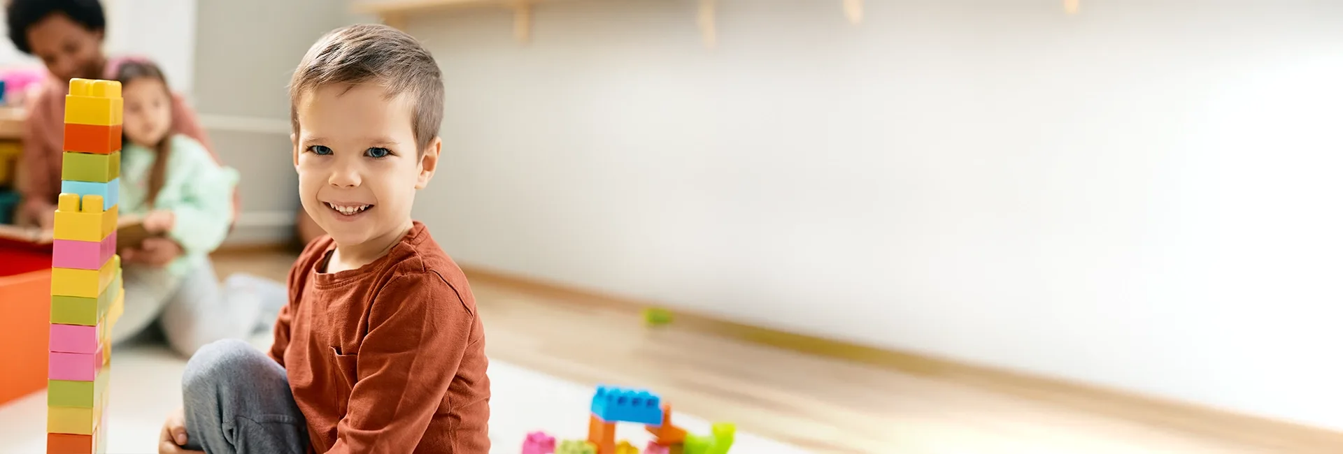 Young boy playing with blocks