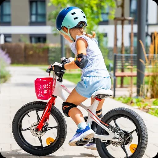Child riding a bicycle with a helmet