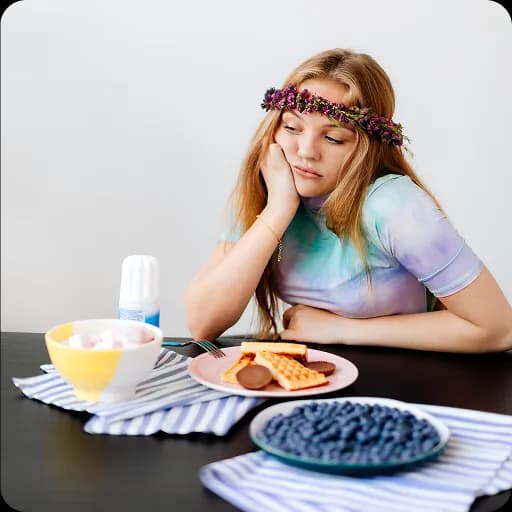 Girl looking unhappy at a meal