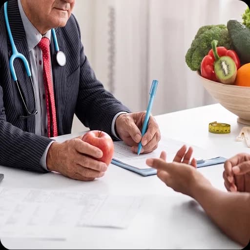 Paediatrician writing notes with a child