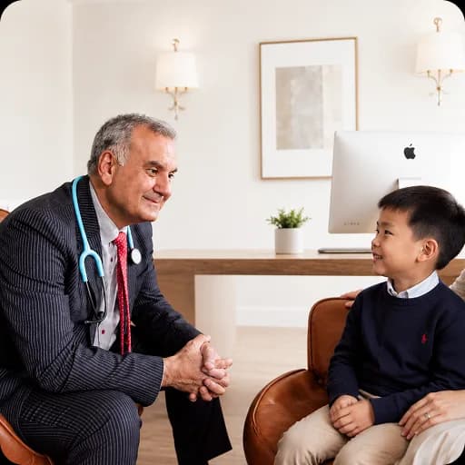 Paediatrician talking with a young boy