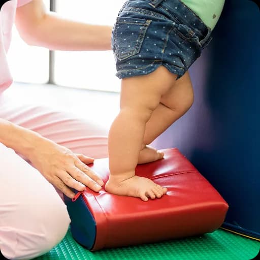 Child stepping on a balance platform