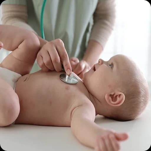 Doctor examining a baby on a couch