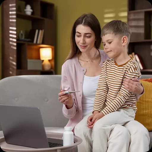 Mother and child on a laptop at home
