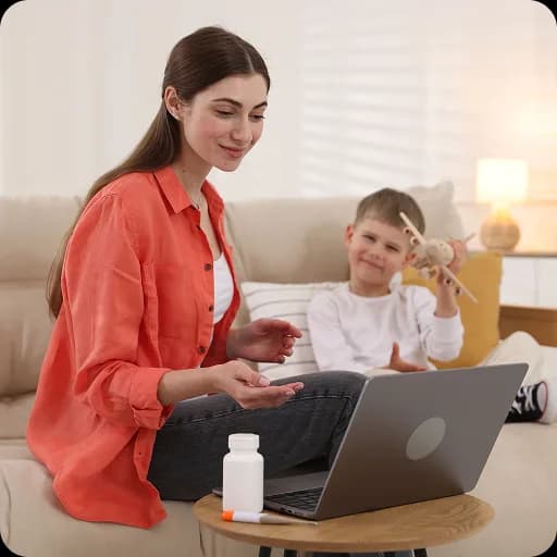 Mother and child on a video call at home