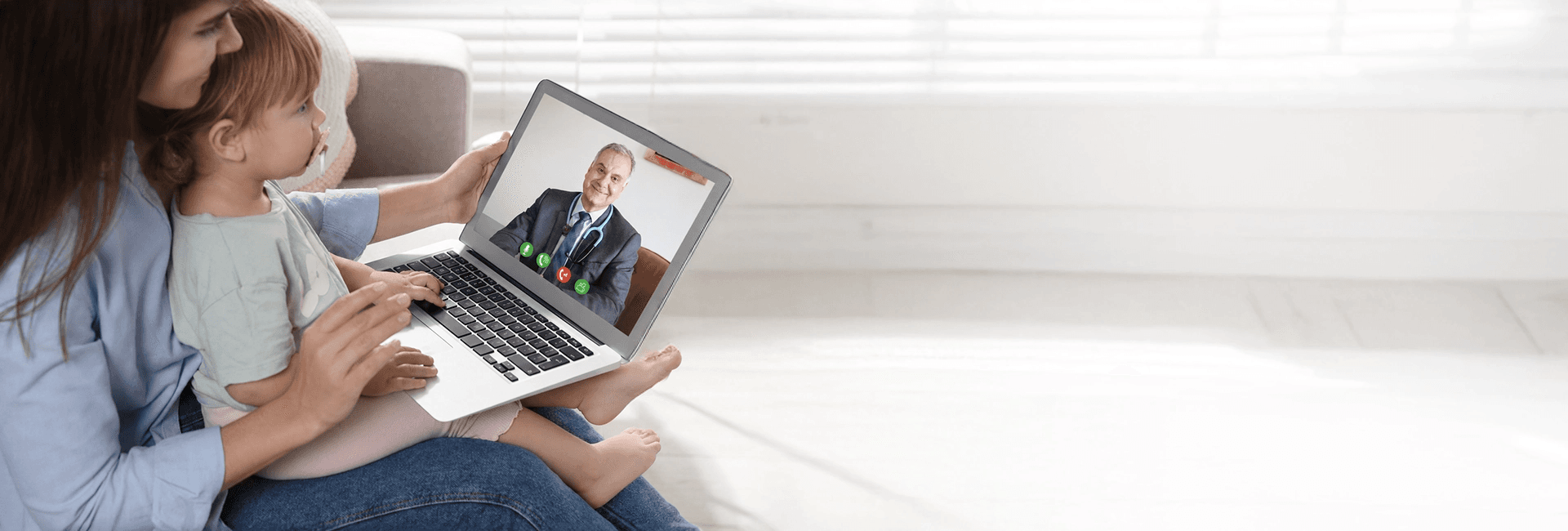 Mother and child on a video consultation