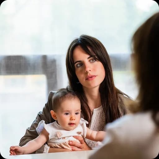 Mother holding a baby at a consultation