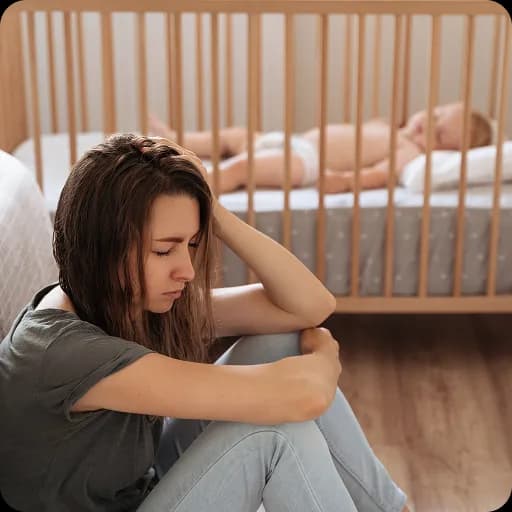 Tired mother beside a cot