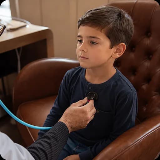 Doctor listening to a boy's chest with a stethoscope