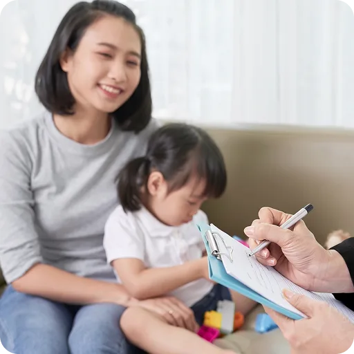 Mother and child at a consultation