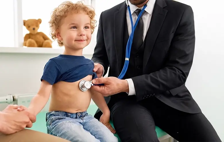 Paediatrician examining a toddler
