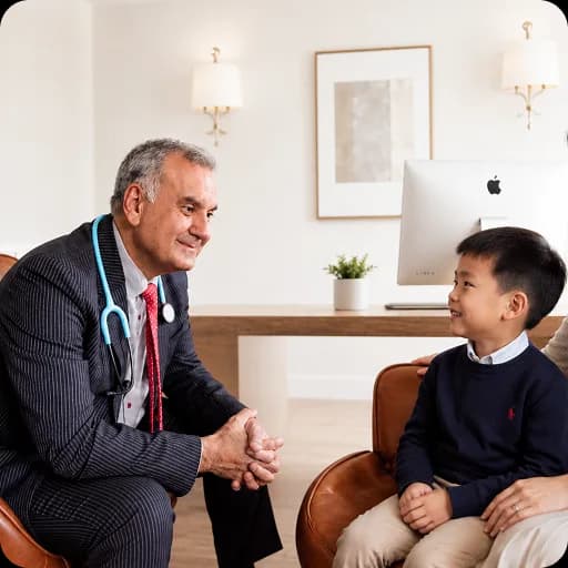 Paediatrician talking with a young boy