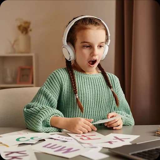 Girl with headphones doing an activity