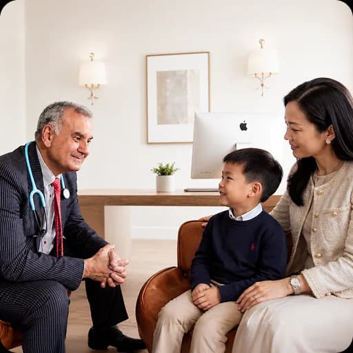 Paediatrician talking with a mother and child
