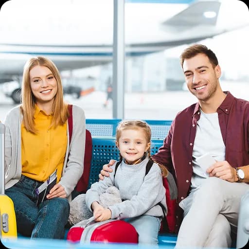 Family sitting together in a waiting area